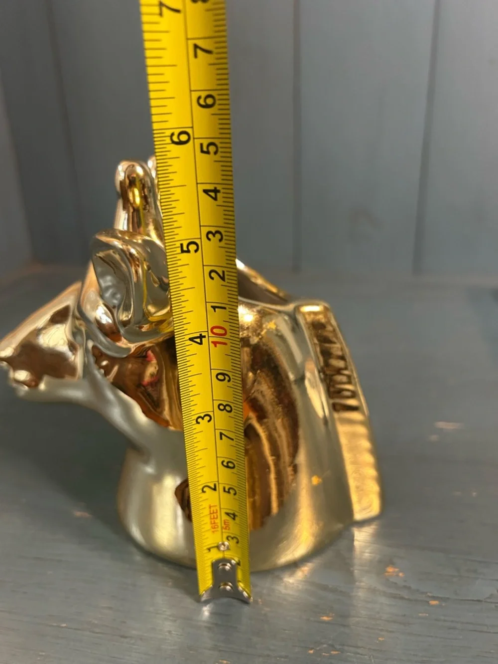 Gold Ceramic Giraffe Head Figurine - Planter, Makeup Brush/Pencil Holder 6” Tall